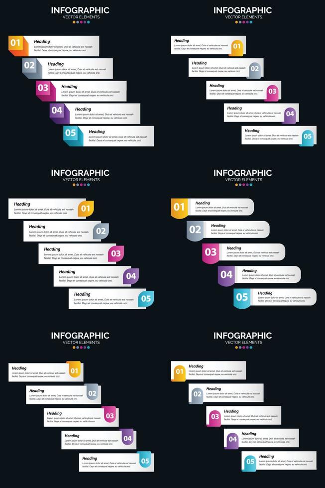 Vector 6 Infographics Pack Presentation slide template 5 Steps cycle diagrams and timelines