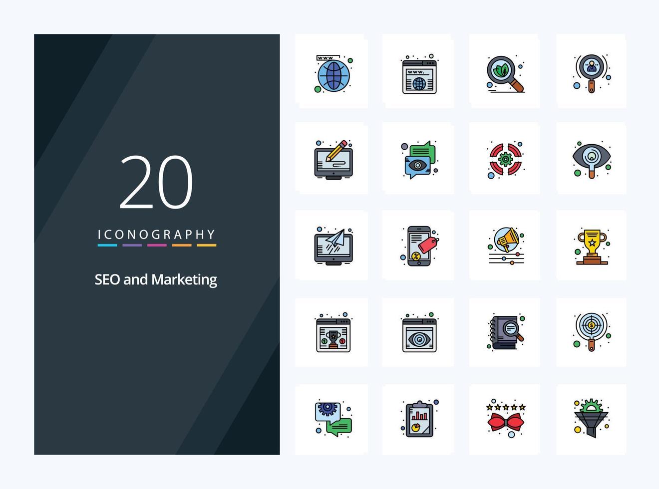 20 Seo line Filled icon for presentation vector