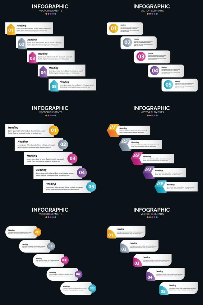 Vector 6 Infographics Pack Presentation slide template 5 Steps cycle diagrams and timelines