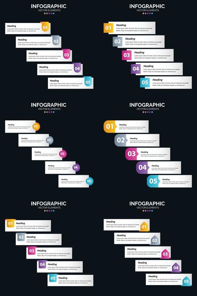 Vector 6 Infographics Pack Presentation slide template 5 Steps cycle diagrams and timelines