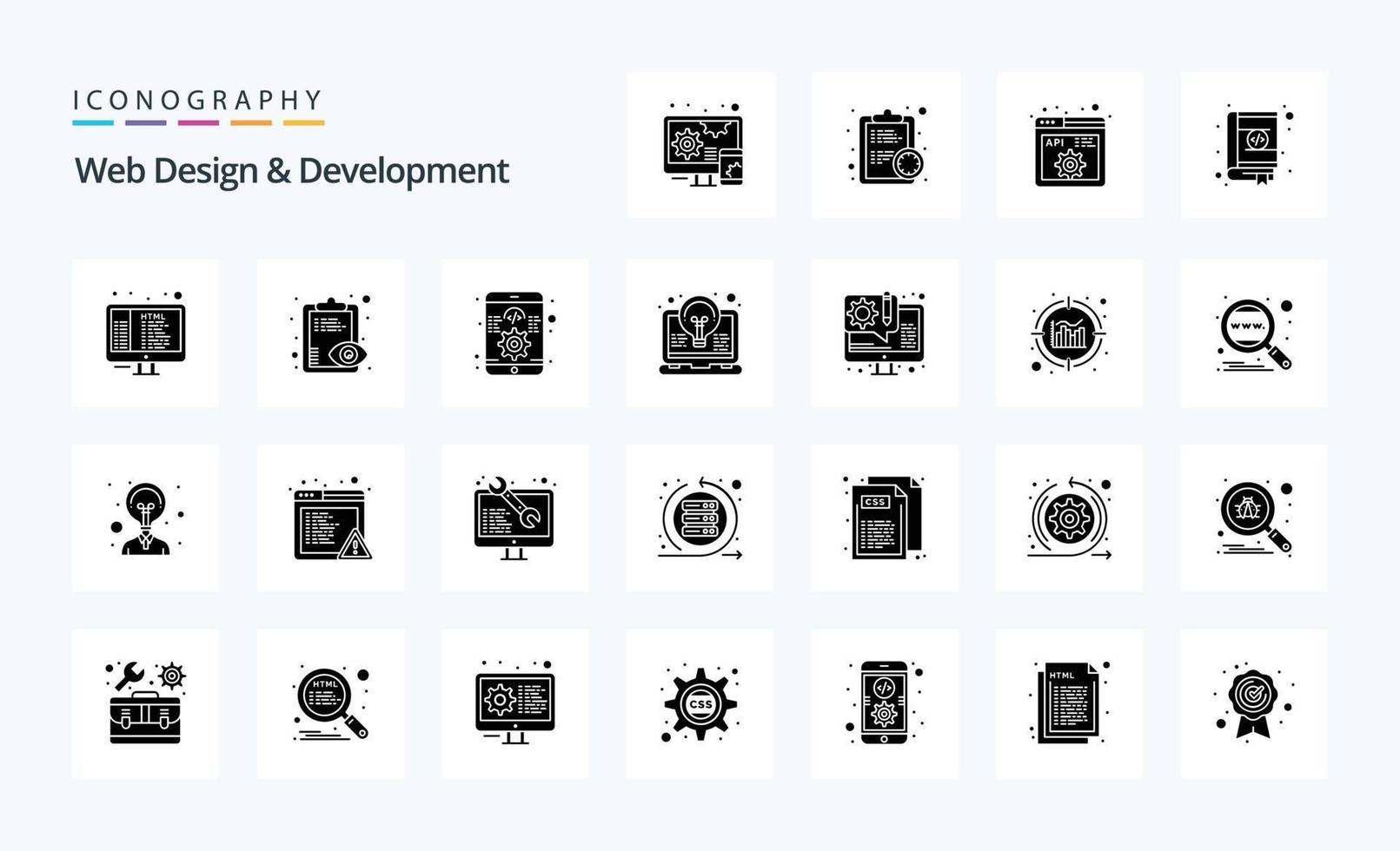 25 Web Design And Development Solid Glyph icon pack vector