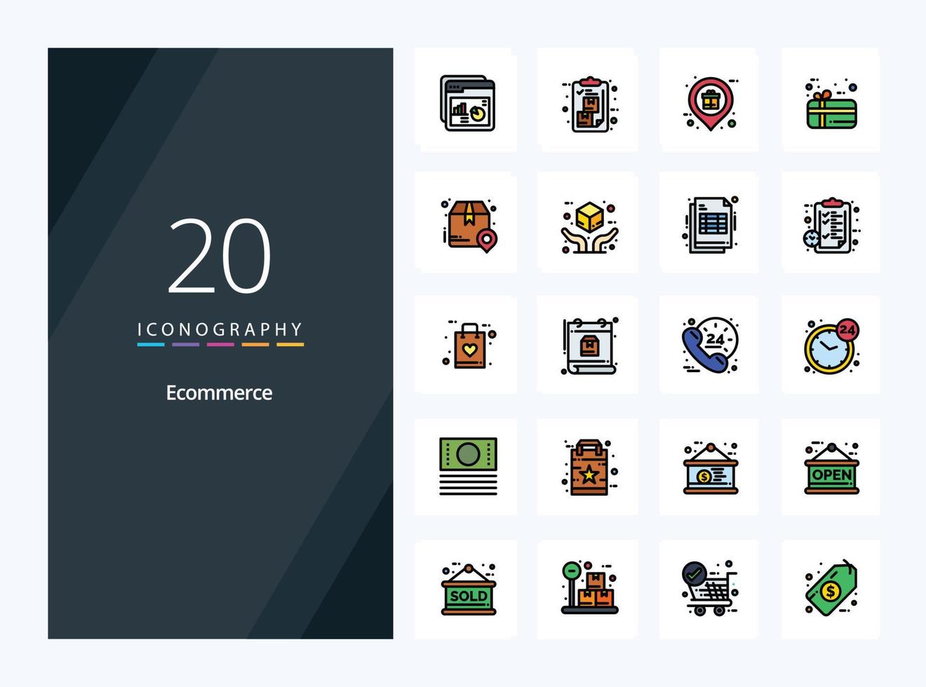 20 Ecommerce line Filled icon for presentation vector