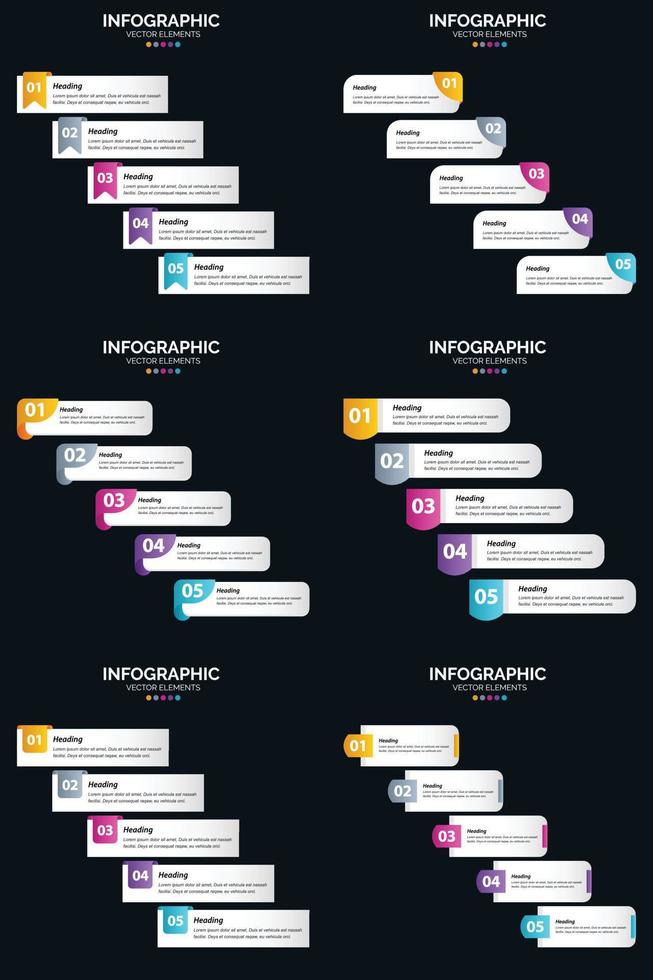 Vector 6 Infographics Pack Presentation slide template 5 Steps cycle diagrams and timelines