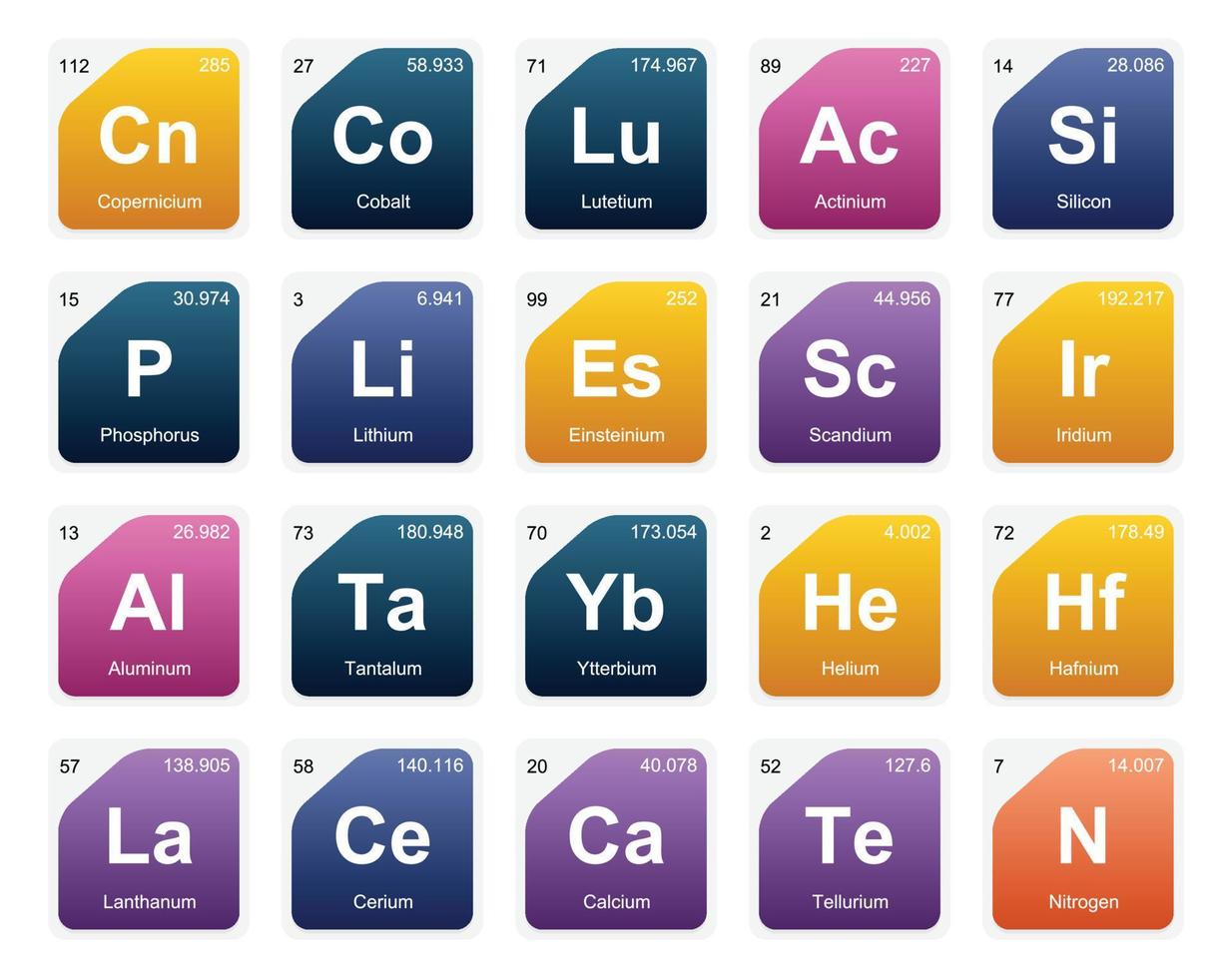 20 Preiodic table of the elements Icon Pack Design vector