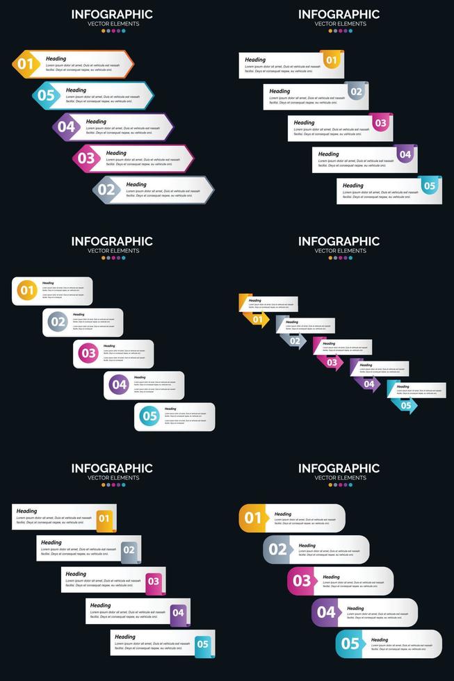 Vector 6 Infographics Pack Presentation slide template 5 Steps cycle diagrams and timelines