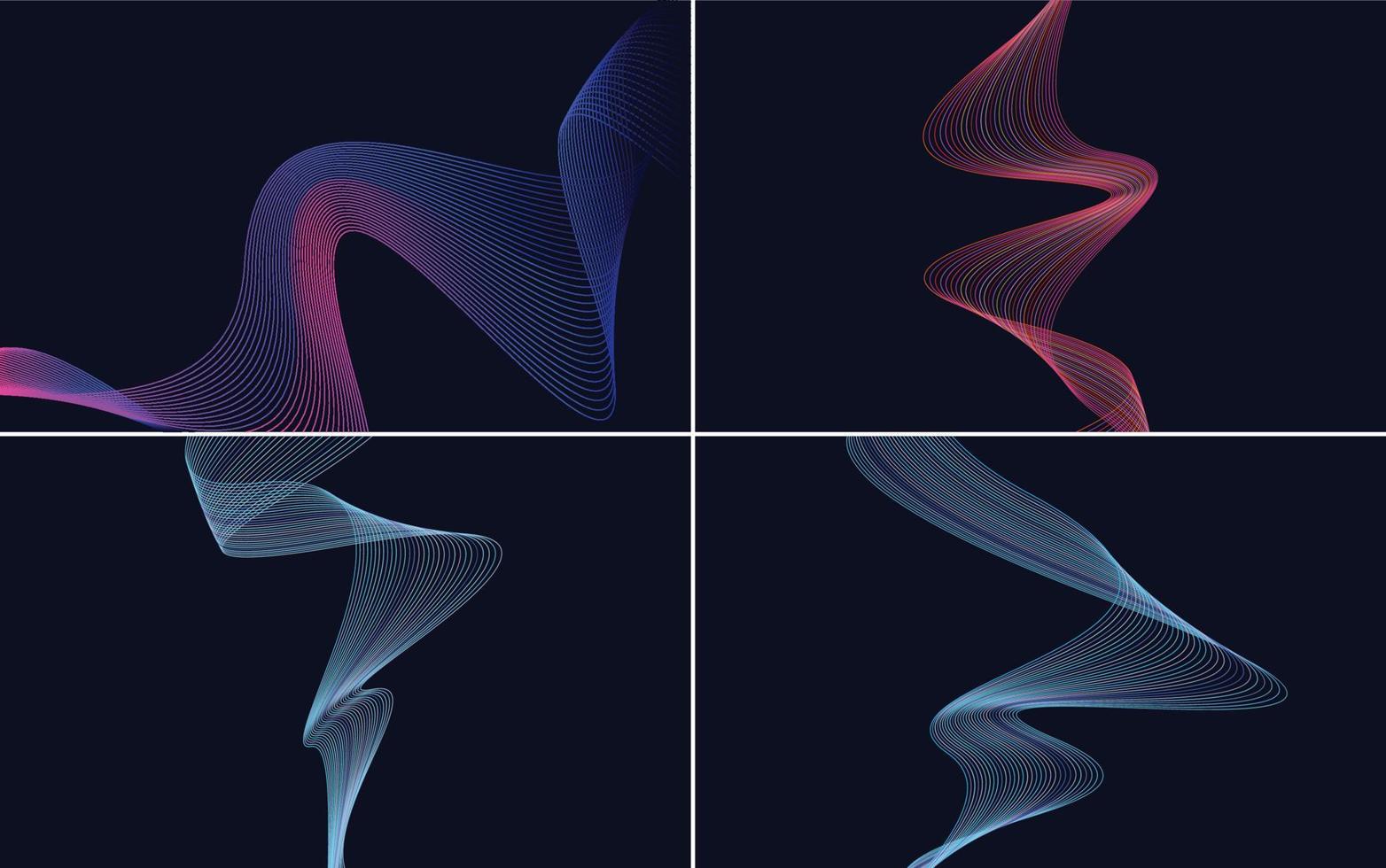 Set of 4 geometric wave pattern background Abstract waving line vector