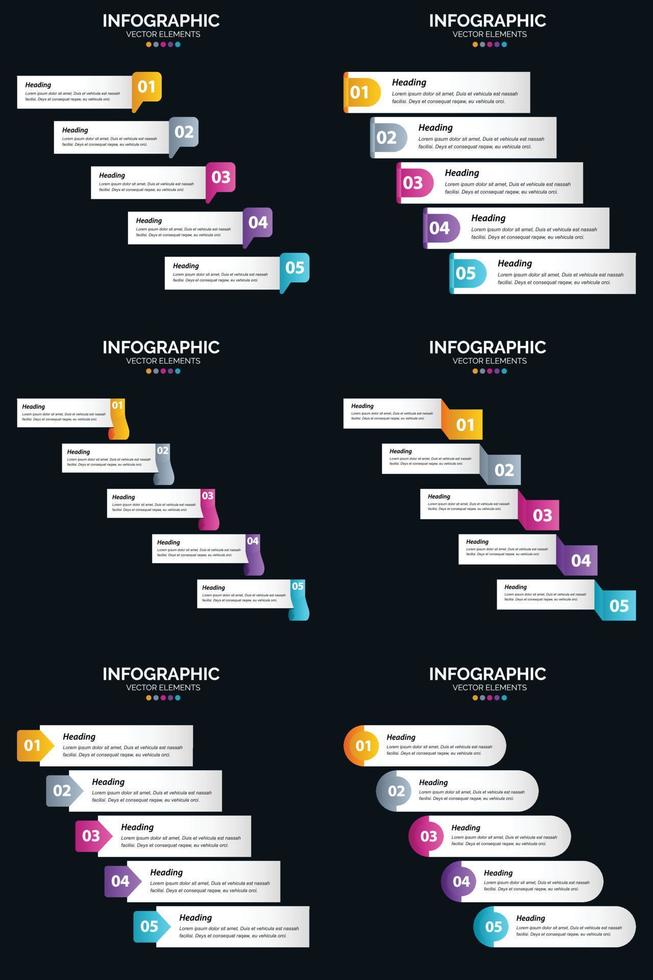 Vector 6 Infographics Pack Presentation slide template 5 Steps cycle diagrams and timelines