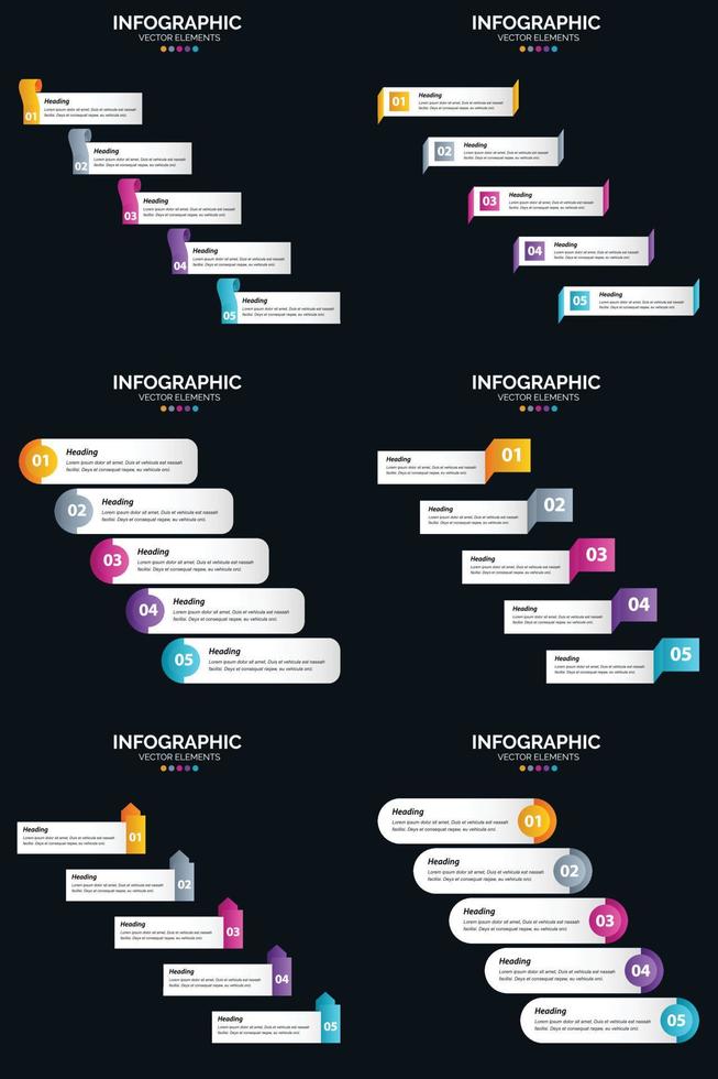 Vector 6 Infographics Pack Presentation slide template 5 Steps cycle diagrams and timelines