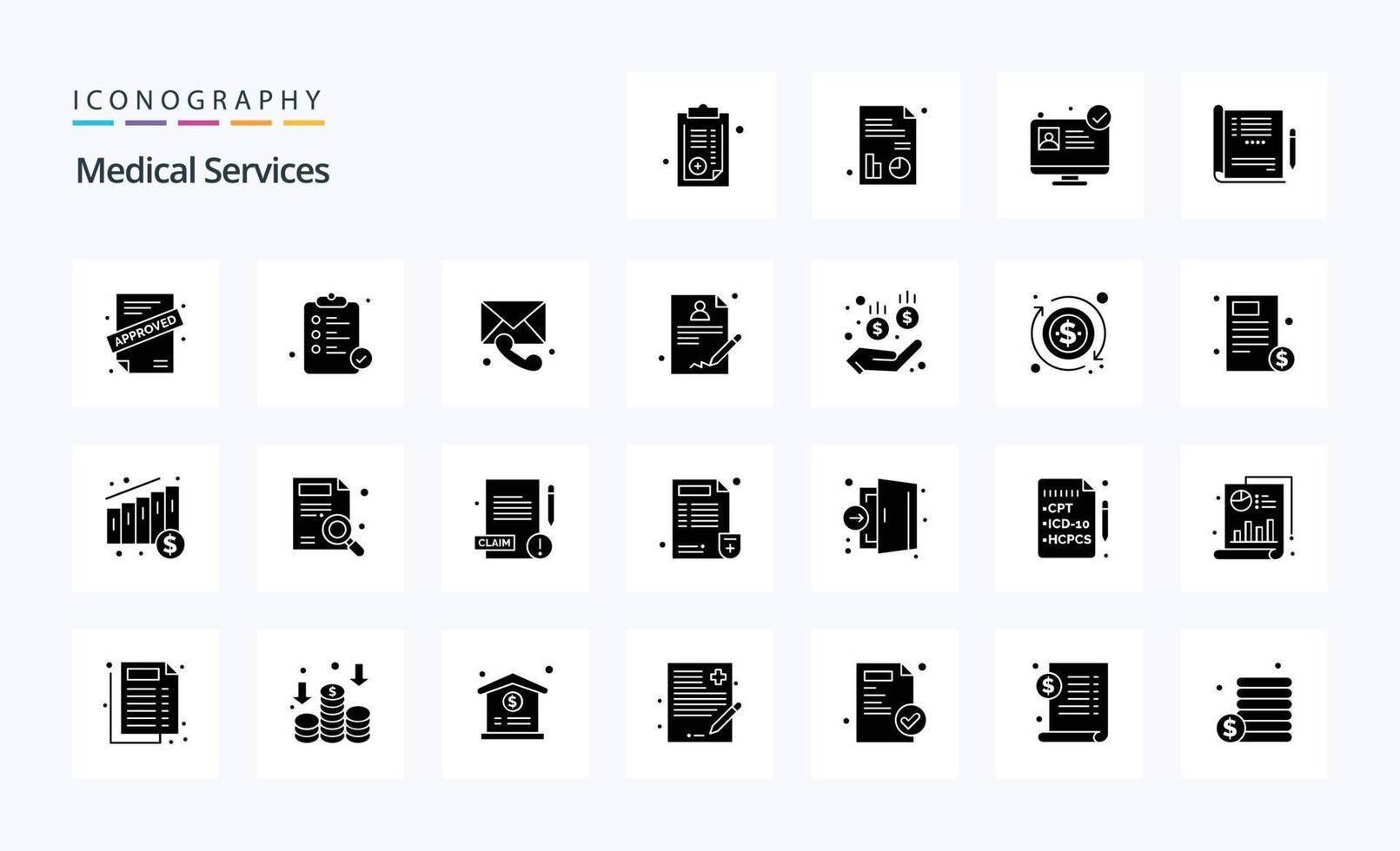 25 Medical Services Solid Glyph icon pack vector