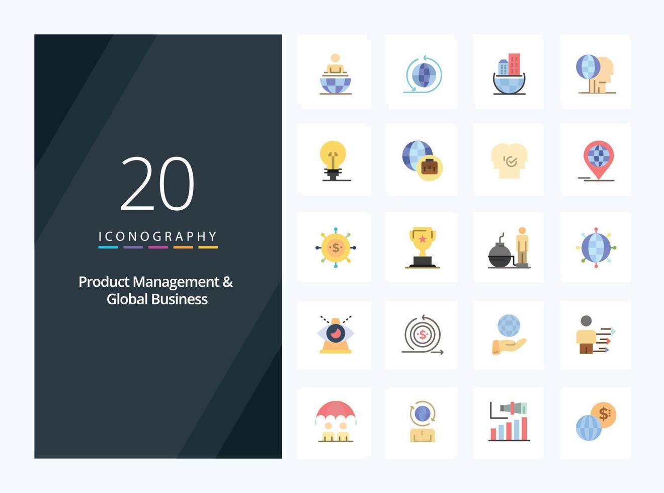 20 Product Managment And Global Business Flat Color icon for presentation vector