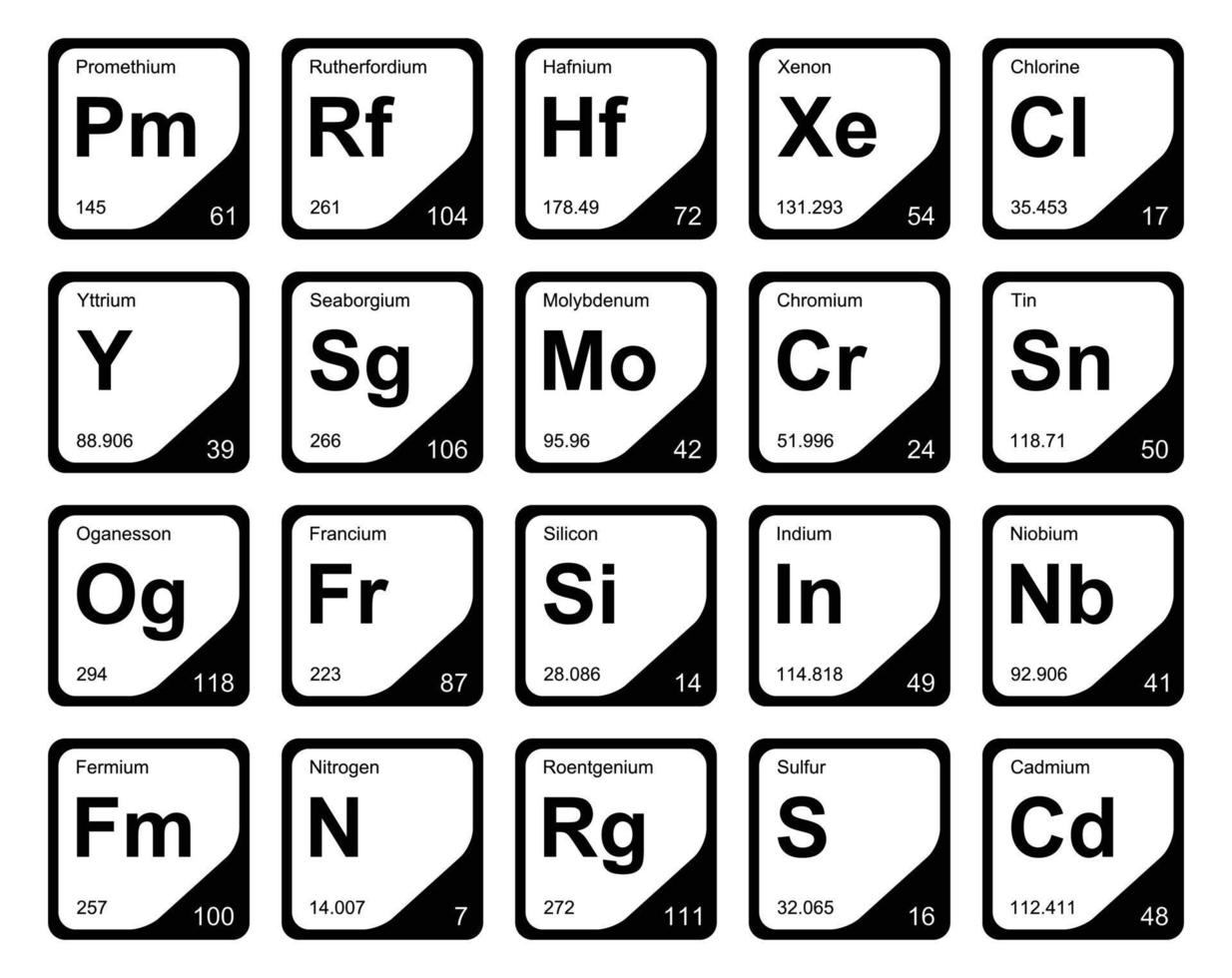 diseño de paquete de iconos de 20 tablas preiodicas de los elementos vector