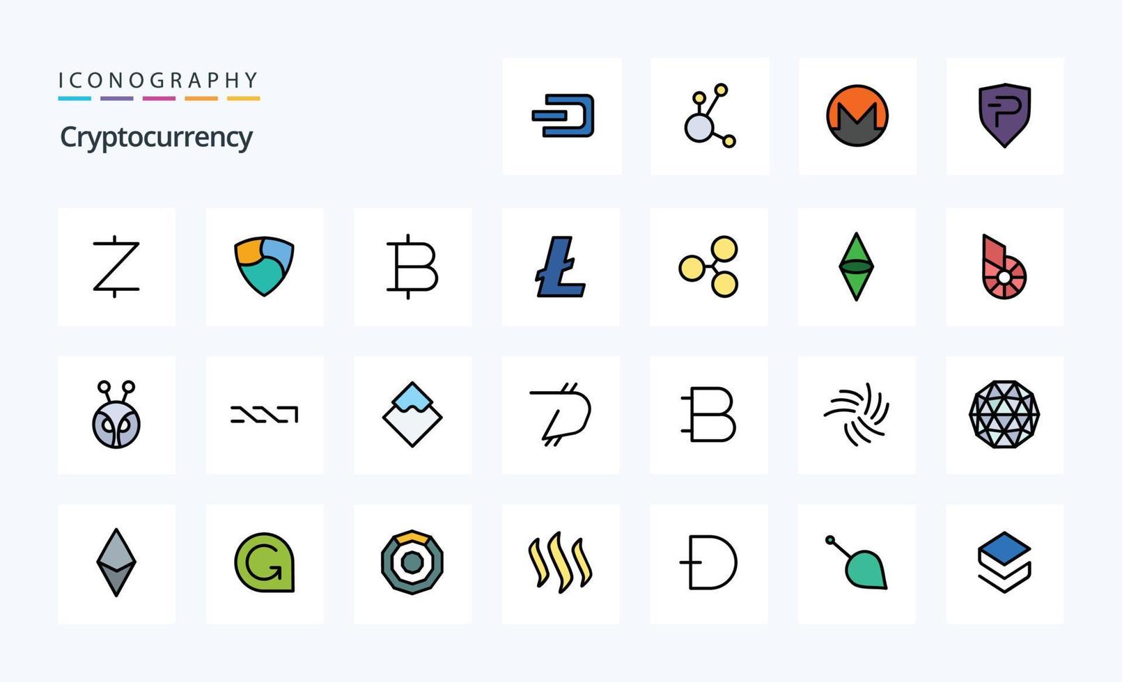 25 Cryptocurrency Line Filled Style icon pack vector
