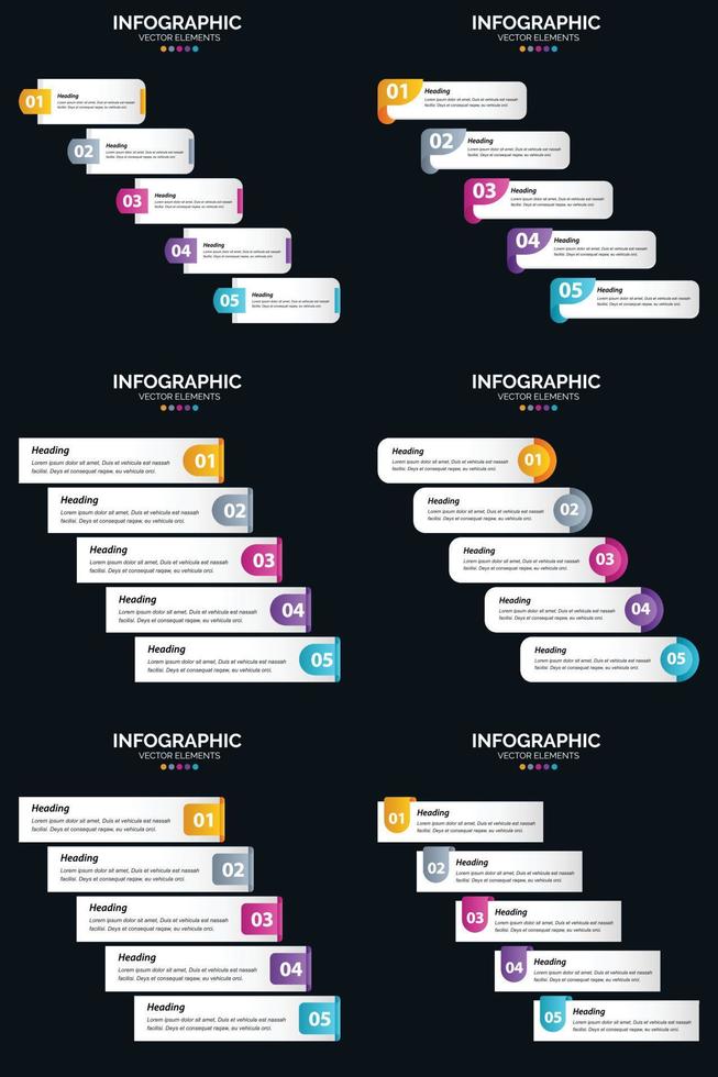 Vector 6 Infographics Pack Presentation slide template 5 Steps cycle diagrams and timelines