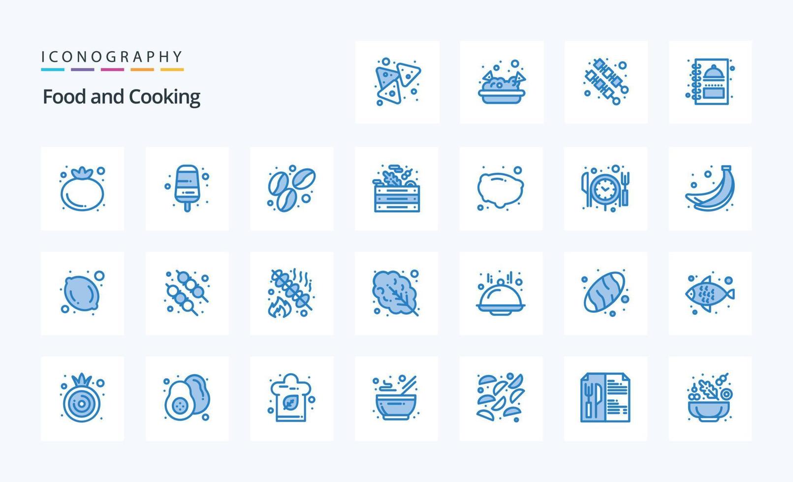 paquete de iconos azul de 25 alimentos vector
