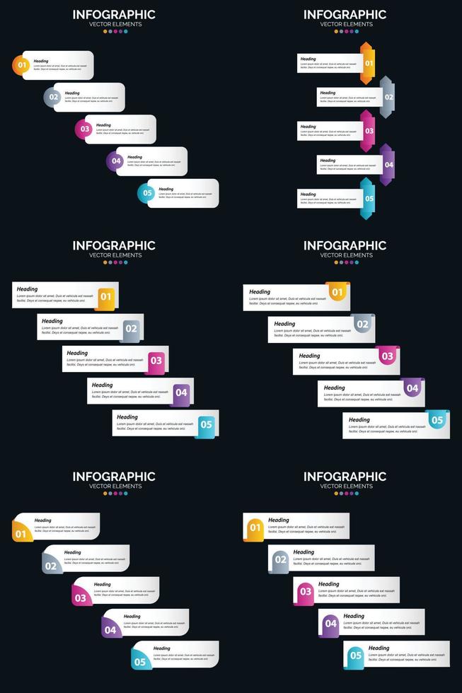 Vector 6 Infographics Pack Presentation slide template 5 Steps cycle diagrams and timelines