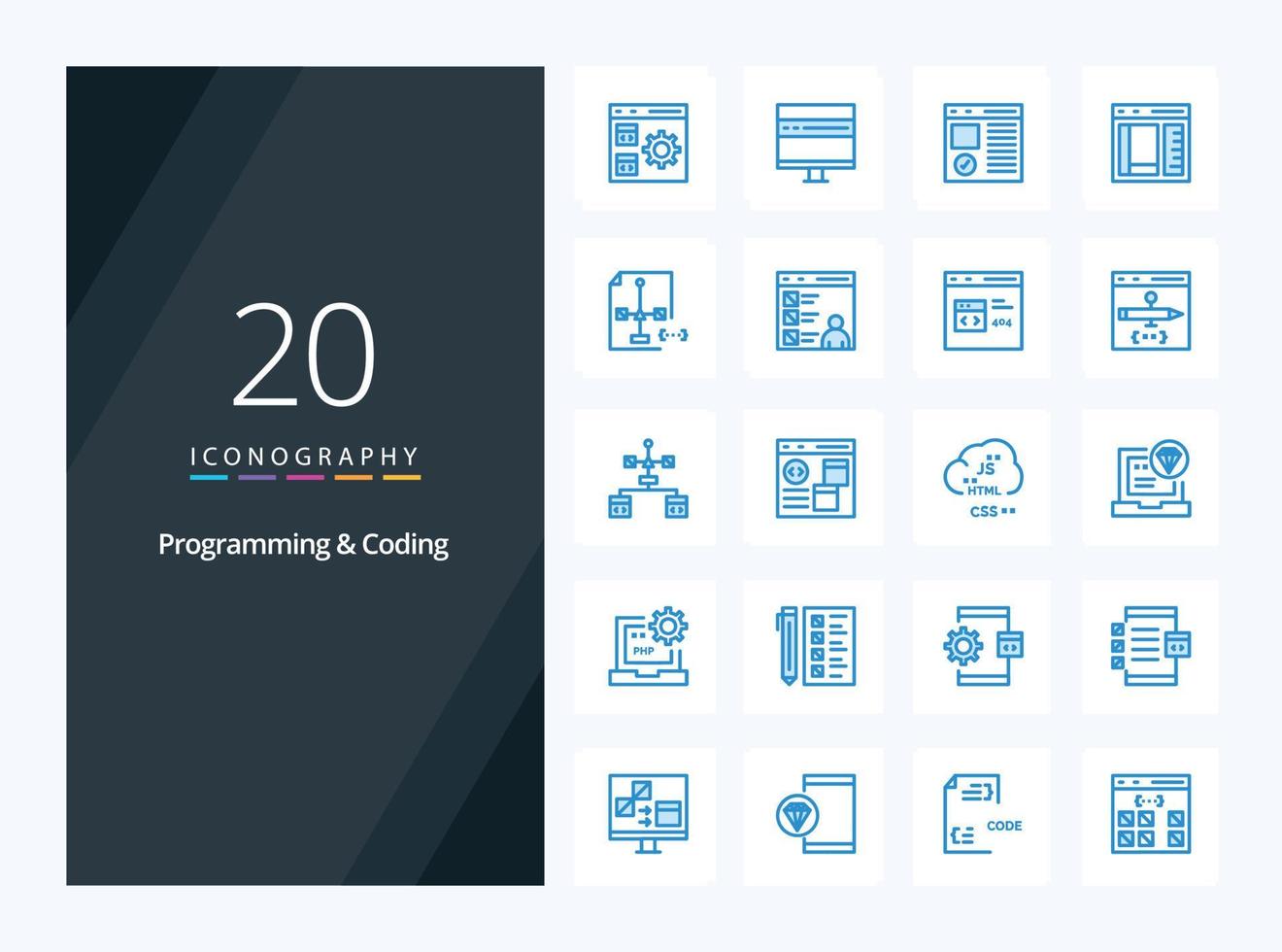 20 icono de color azul de programación y codificación para presentación vector