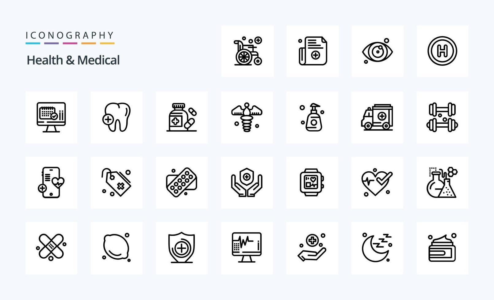 paquete de iconos de 25 líneas médicas y de salud vector