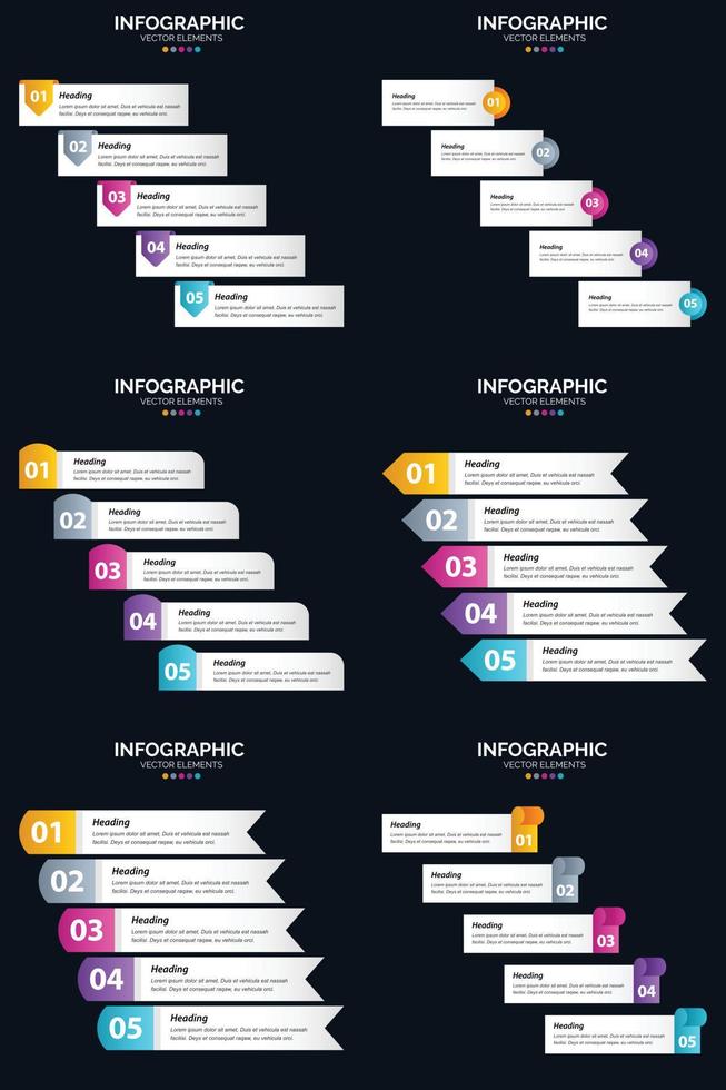 Vector 6 Infographics Pack Presentation slide template 5 Steps cycle diagrams and timelines