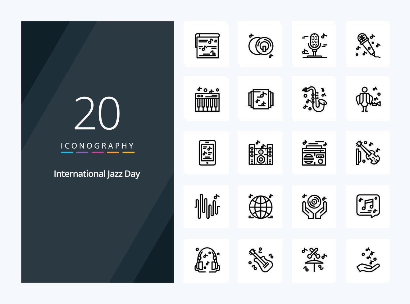 20 International Jazz Day Outline icon for presentation vector
