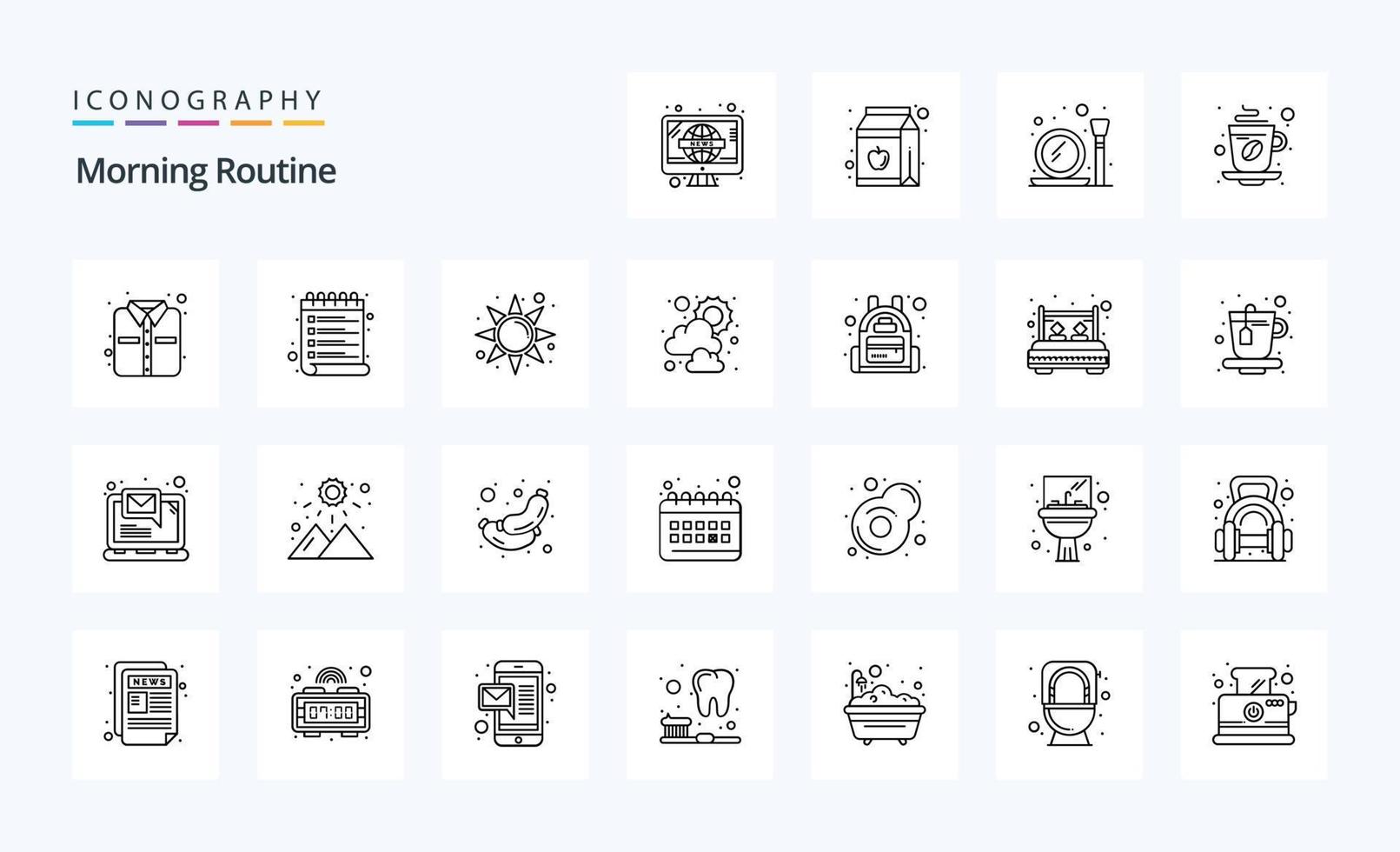 25 Morning Routine Line icon pack vector