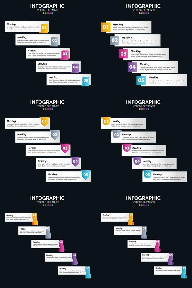 Vector 6 Infographics Pack Presentation slide template 5 Steps cycle diagrams and timelines
