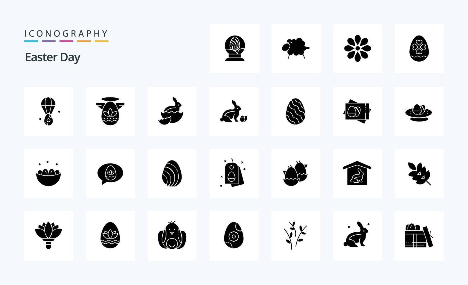 paquete de iconos de 25 glifos sólidos de pascua vector