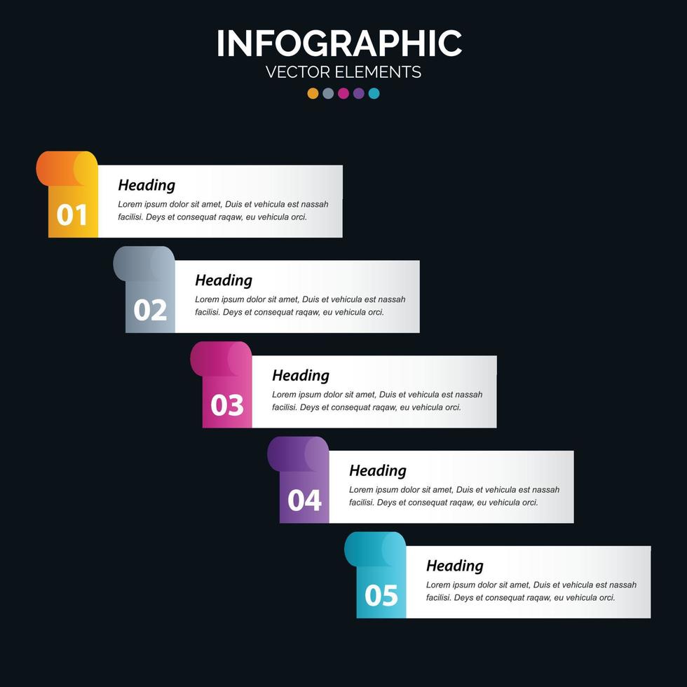 Diagrama de infografía de 5 opciones Informe anual Diseño web Concepto de negocio Pasos o procesos vector