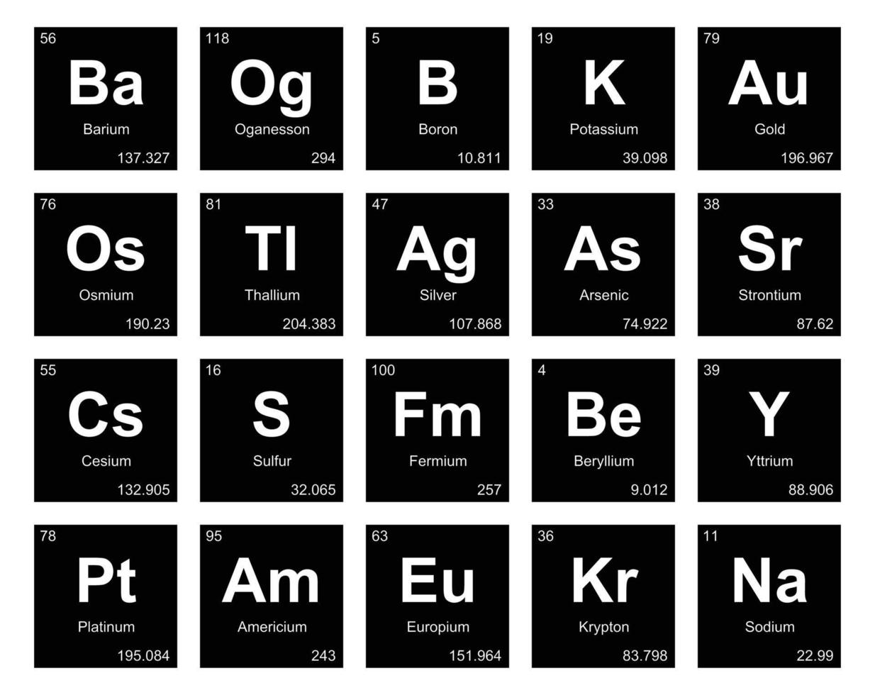 diseño de paquete de iconos de 20 tablas preiodicas de los elementos vector