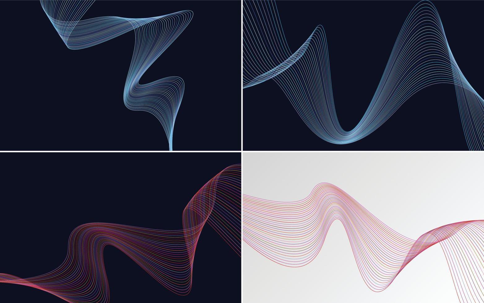 Set of 4 geometric wave pattern background Abstract waving line vector