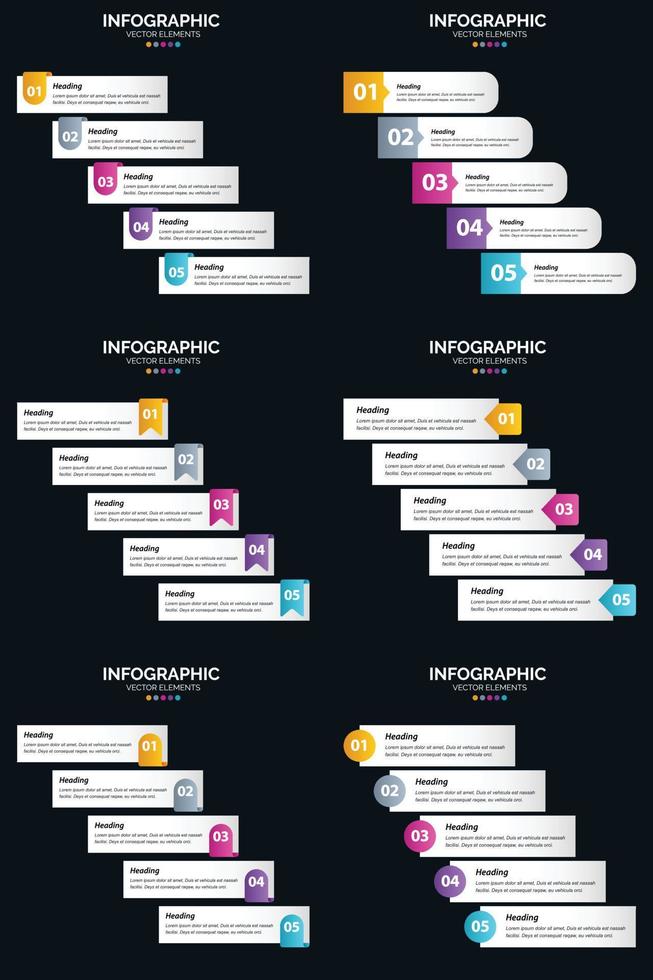 Vector 6 Infographics Pack Presentation slide template 5 Steps cycle diagrams and timelines