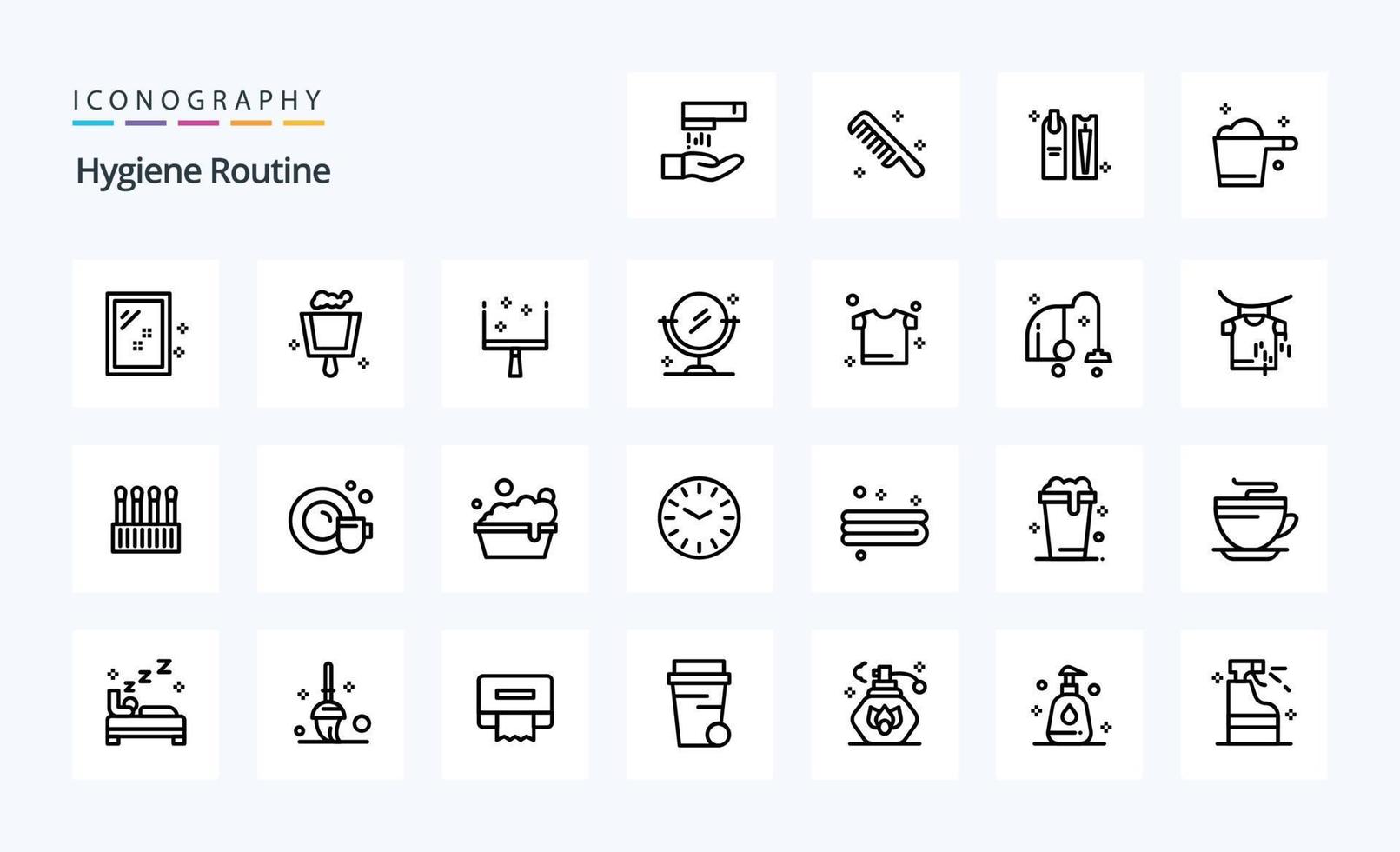 25 Hygiene Routine Line icon pack vector