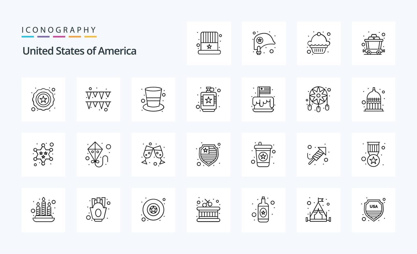 paquete de iconos de línea de 25 estados unidos vector