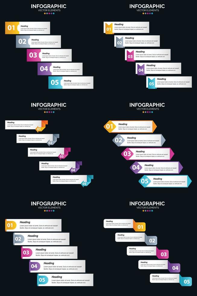Vector 6 Infographics Pack Presentation slide template 5 Steps cycle diagrams and timelines