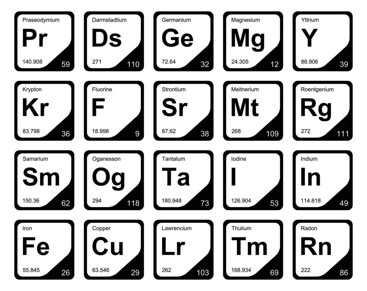 diseño de paquete de iconos de 20 tablas preiodicas de los elementos vector