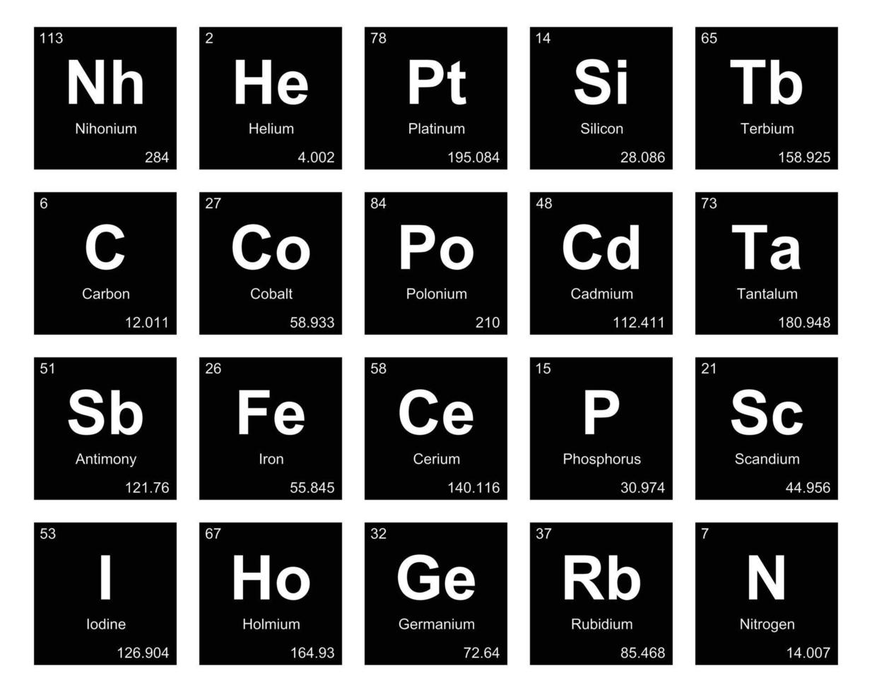 diseño de paquete de iconos de 20 tablas preiodicas de los elementos vector