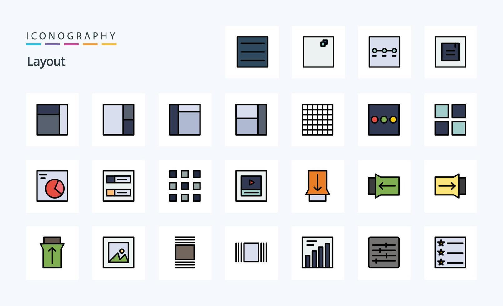 25 Layout Line Filled Style icon pack vector