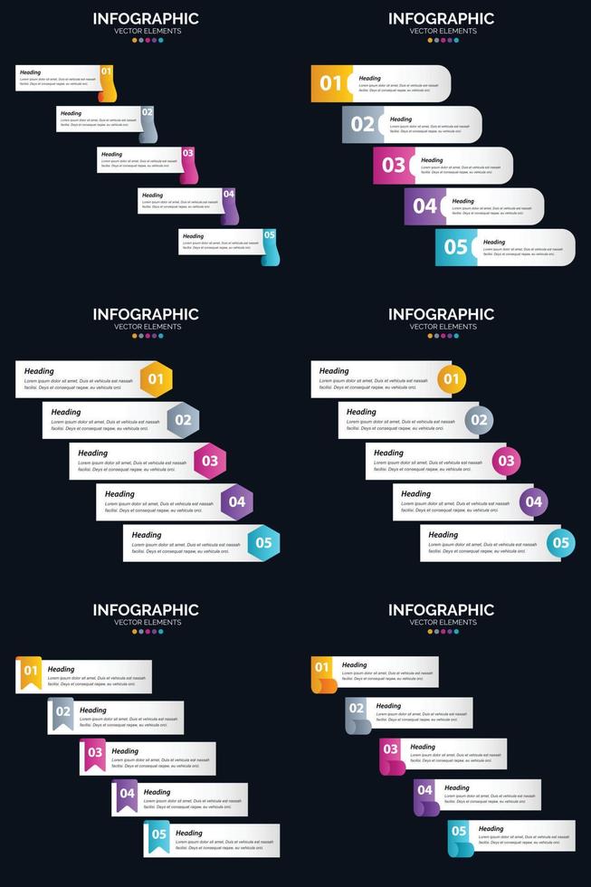 Vector 6 Infographics Pack Presentation slide template 5 Steps cycle diagrams and timelines