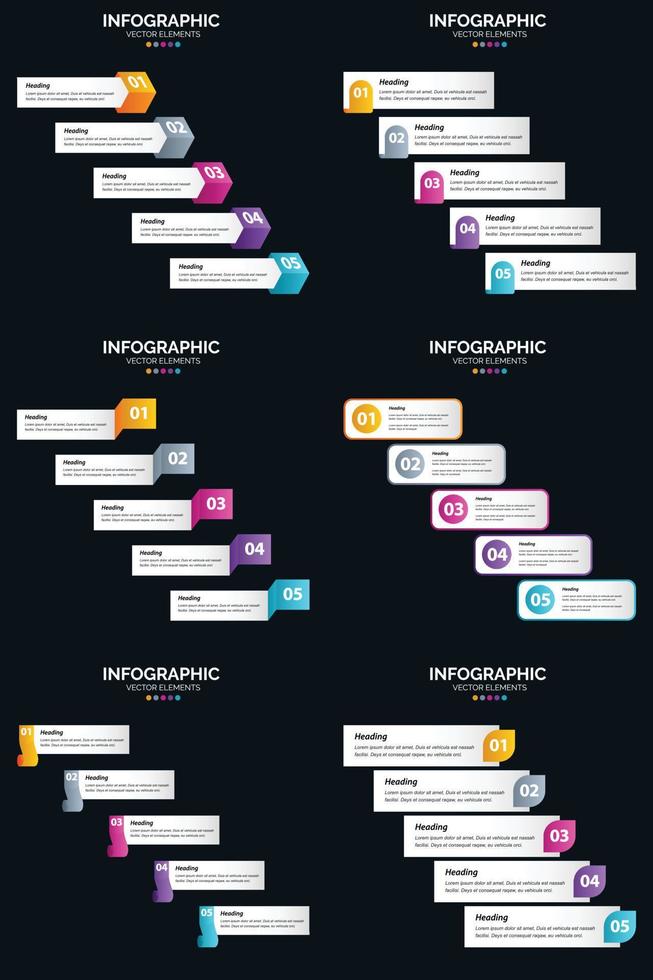 Vector 6 Infographics Pack Presentation slide template 5 Steps cycle diagrams and timelines