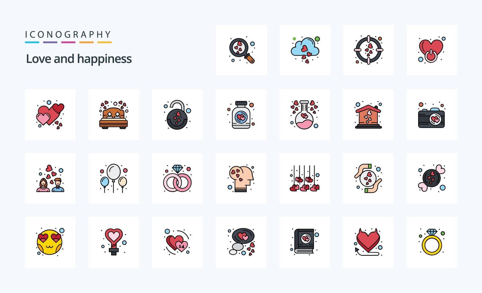 25 Love Line Filled Style icon pack vector