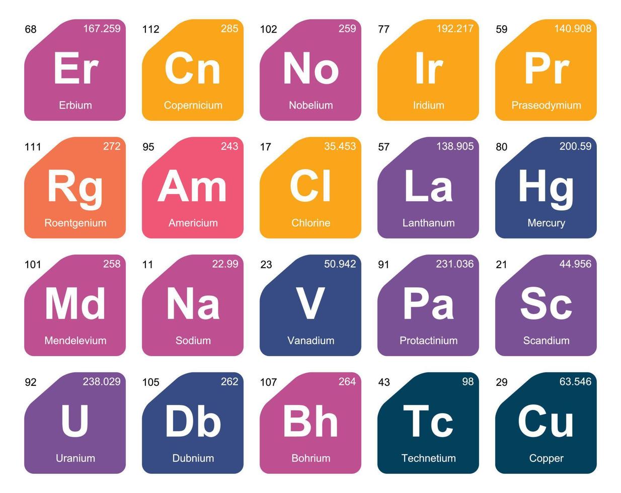 20 Preiodic table of the elements Icon Pack Design vector