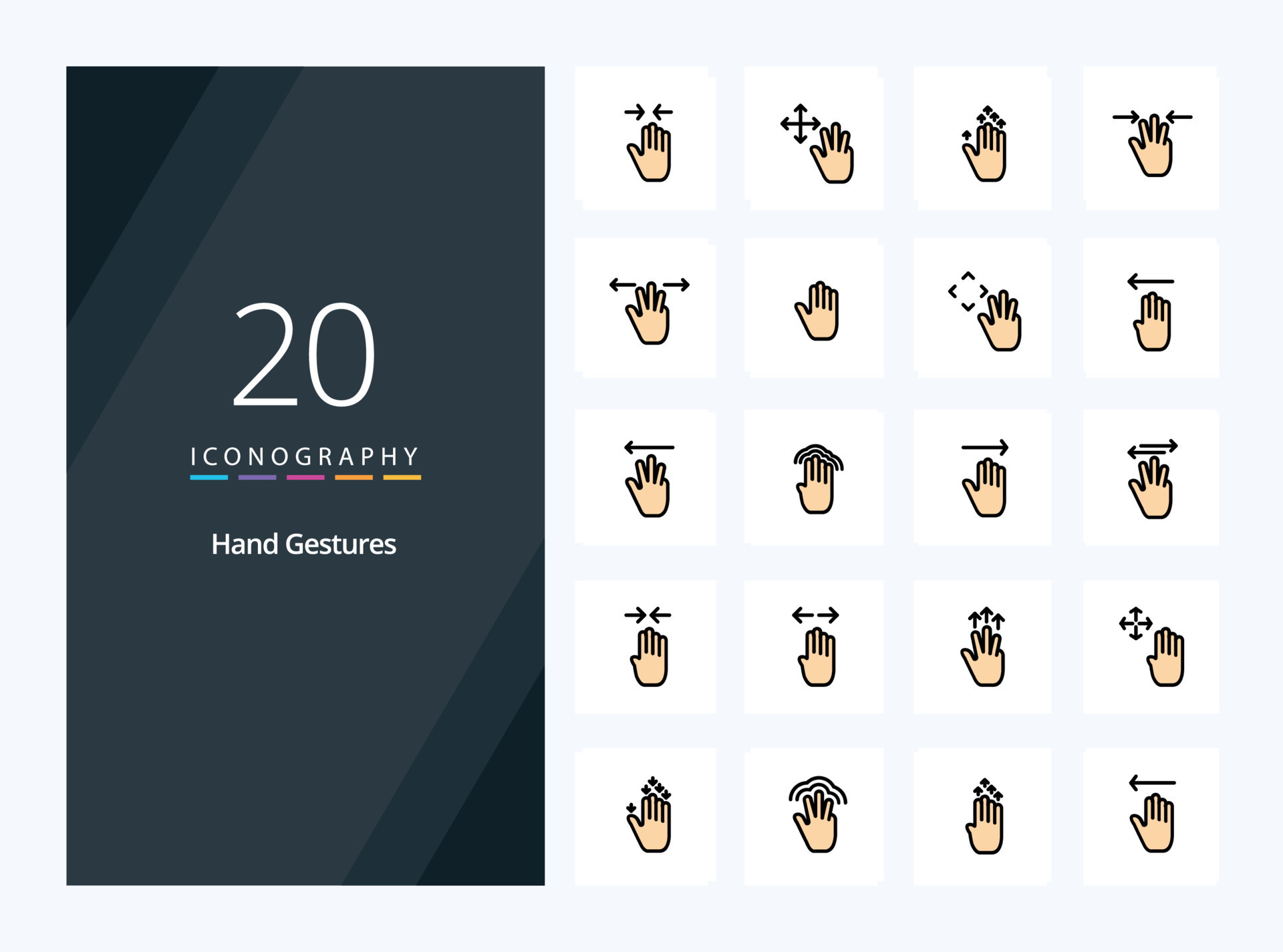 20 Hand Gestures line Filled icon for presentation 18488795 Vector Art ...