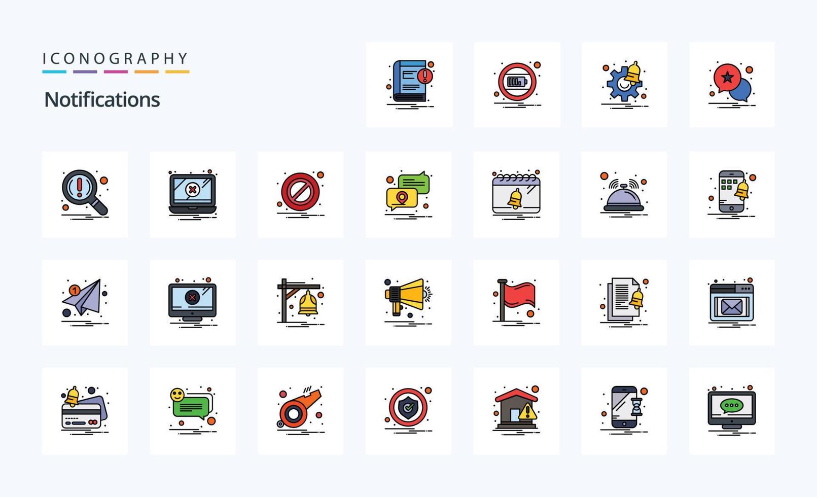 25 Notifications Line Filled Style icon pack vector