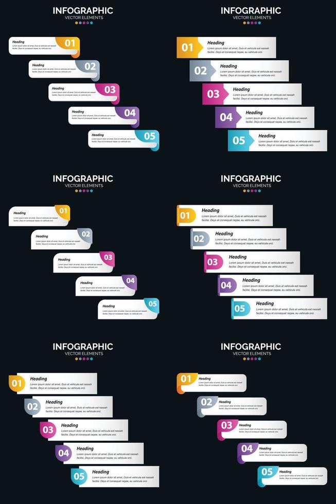 Vector 6 Infographics Pack Presentation slide template 5 Steps cycle diagrams and timelines