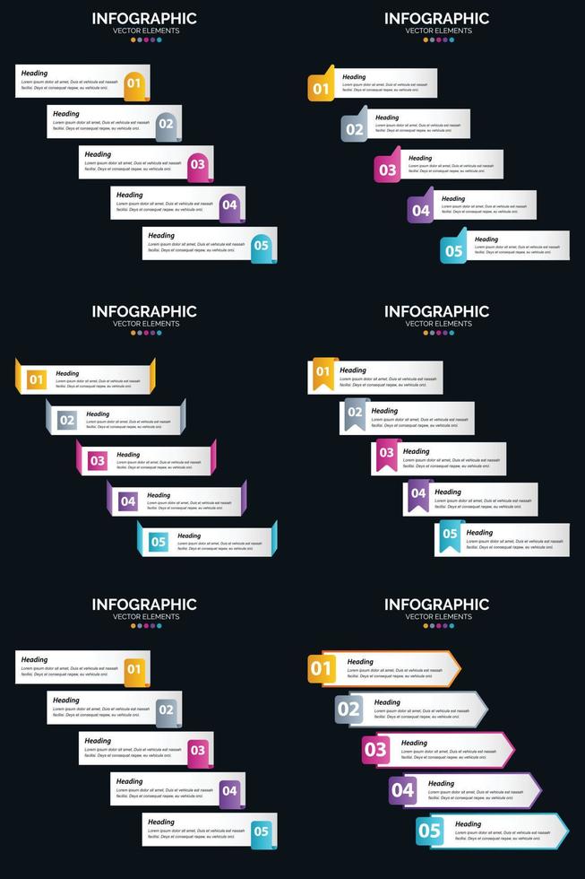 Vector 6 Infographics Pack Presentation slide template 5 Steps cycle diagrams and timelines