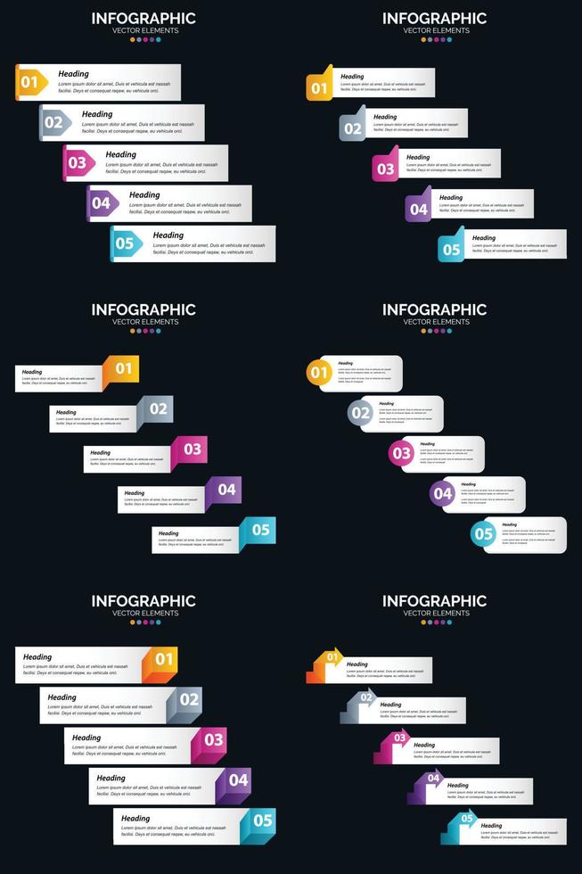 Vector 6 Infographics Pack Presentation slide template 5 Steps cycle diagrams and timelines