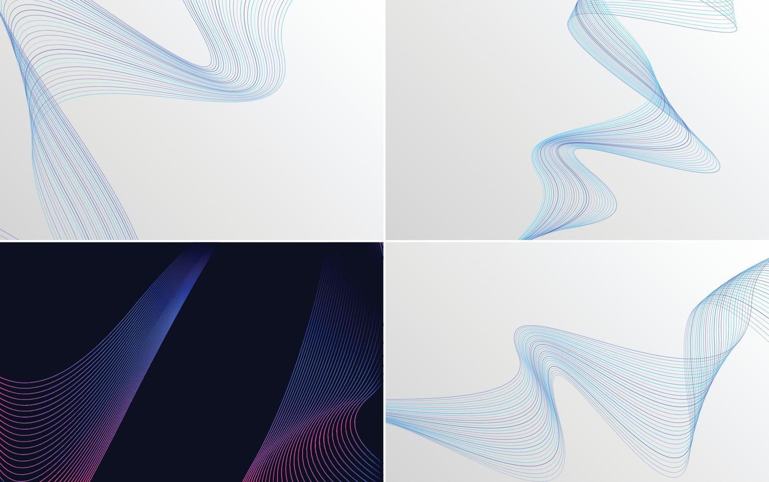 conjunto de 4 líneas de ondas abstractas de fondo de patrón de onda geométrica vector