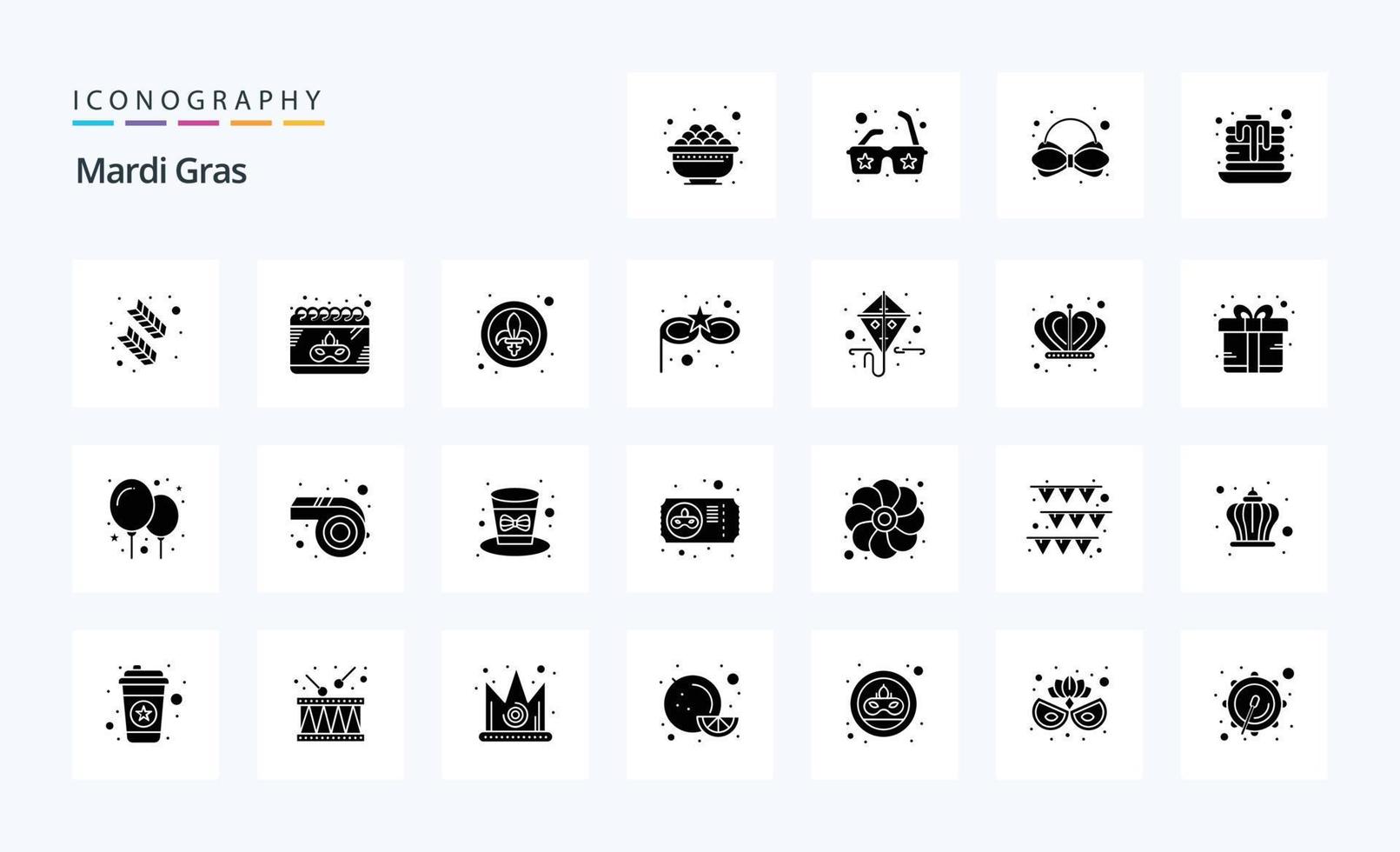 25 Mardi Gras Solid Glyph icon pack vector