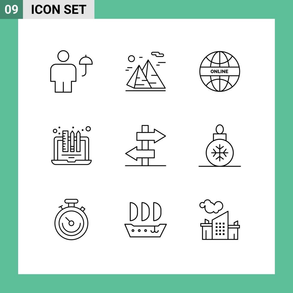conjunto moderno de 9 contornos y símbolos, como dispositivos portátiles, diseño de luna, elementos de diseño de vectores editables en línea