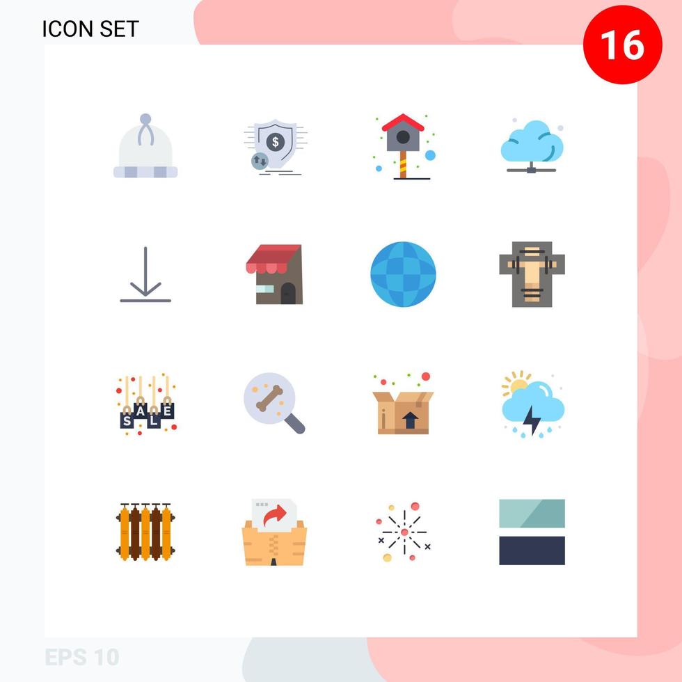 Editable Vector Line Pack of 16 Simple Flat Colors of video technology bird server data Editable Pack of Creative Vector Design Elements