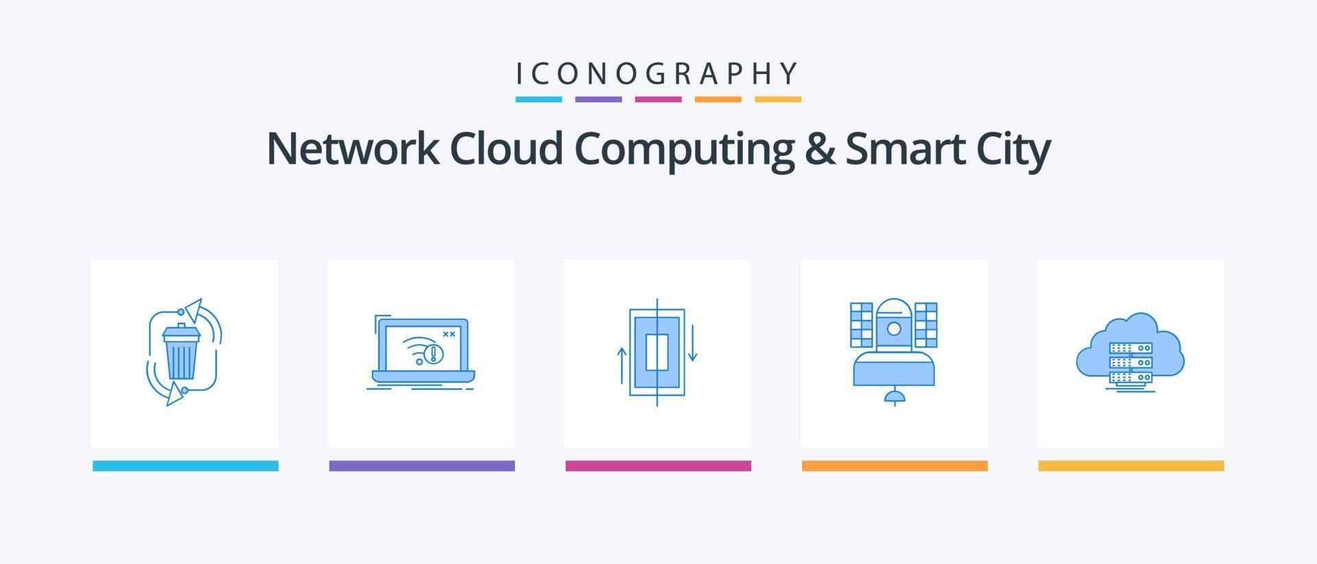 Network Cloud Computing And Smart City Blue 5 Icon Pack Including broadcast. smartphone. internet. phone. synchronization. Creative Icons Design vector